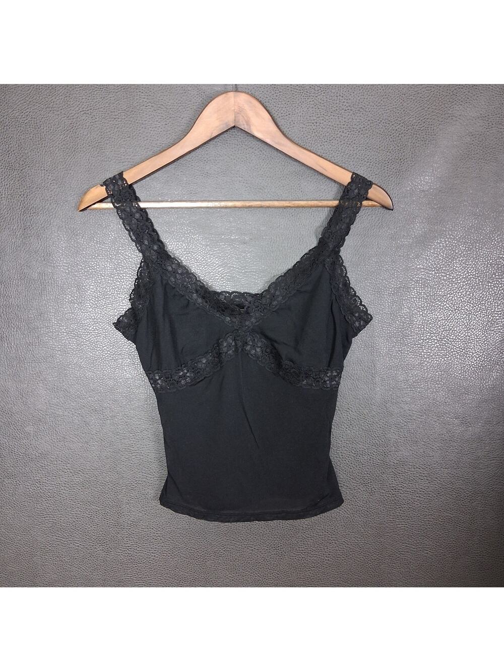 Bisou Bisou Top Womens Medium Lace Cami Cropped Mesh Y2K Going Out Black